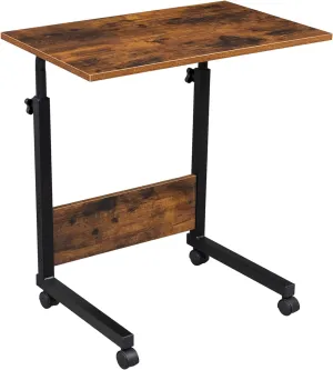 Mobile Sofa Side Table, Rolling Bed Table Snack Table, Height Adjustable Portable Laptop Computer Stand Desks Breakfast Tray Table with Wheels for Living Room Bedroom (Retro, 23.62'')