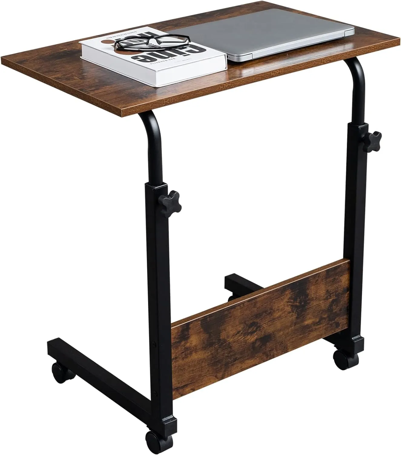 Mobile Sofa Side Table, Rolling Bed Table Snack Table, Height Adjustable Portable Laptop Computer Stand Desks Breakfast Tray Table with Wheels for Living Room Bedroom (Retro, 23.62'')