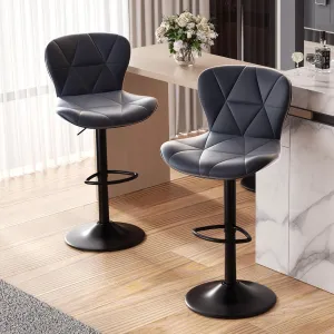 Modern Bar Stools Set of 2, Adjustable Faux Leather Upholstered Swivel Bar Stools, Counter Height Bar Chairs with Back for Kitchen Island, Dark Grey