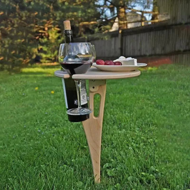 Modern Outdoor Portable Foldable Wood Wine Table With Round Desktop Mini Wooden Easy To Carry Rack Picnic Party Travel Tools Event Romantic Dinner Celebrations Outdoors