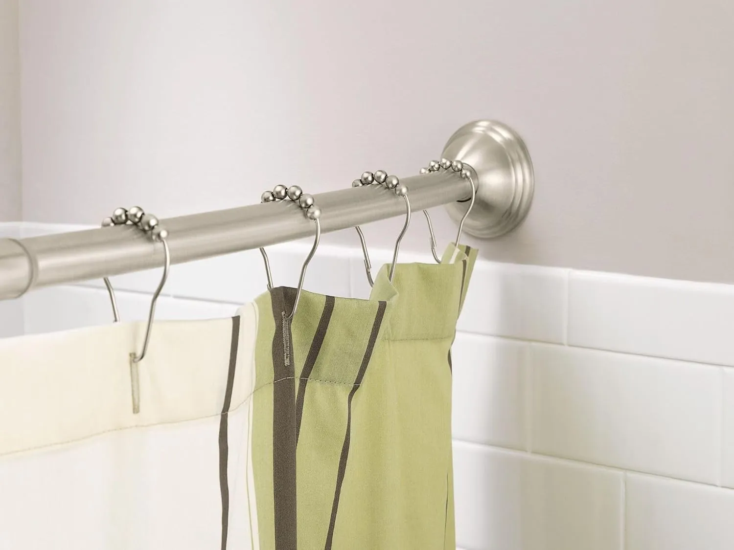 Moen Brushed Nickel 54-Inch to 72-Inch Adjustable Length Fixed Mount Single Curved Shower Rod, Bathroom Shower Curtain Pole, CSR2160BN