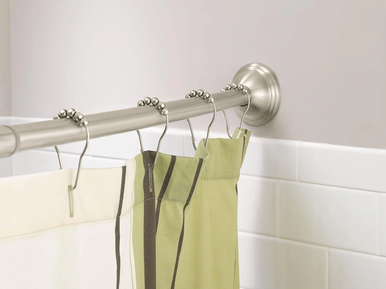 Moen Brushed Nickel 54-Inch to 72-Inch Adjustable Length Fixed Mount Single Curved Shower Rod, Bathroom Shower Curtain Pole, CSR2160BN