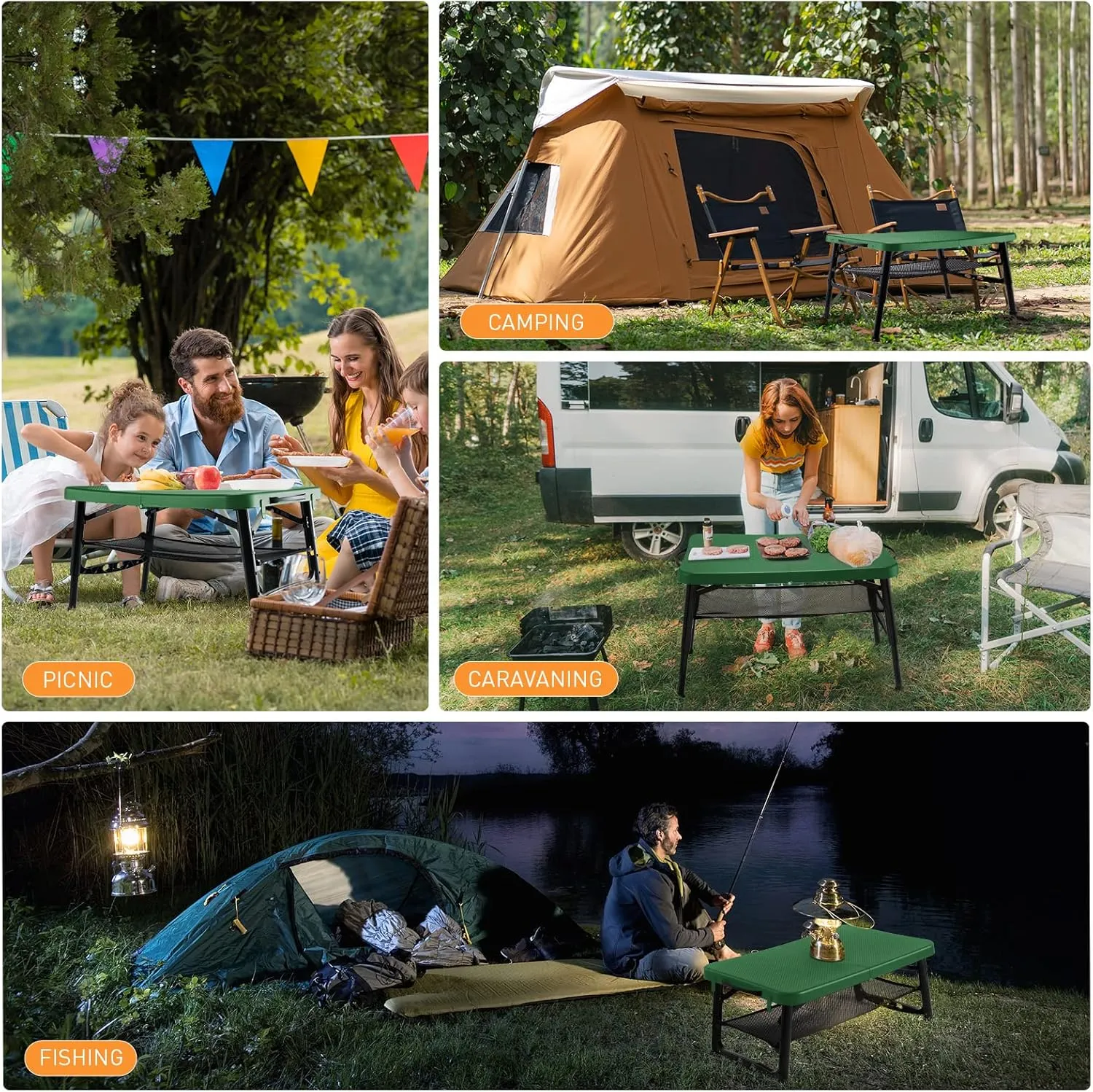 Mondoshop Adjustable Height Collapsible Table for Camping Small Folding Table with Storage Nets for Outdoor Cooking, Picnic, Beach, Travel