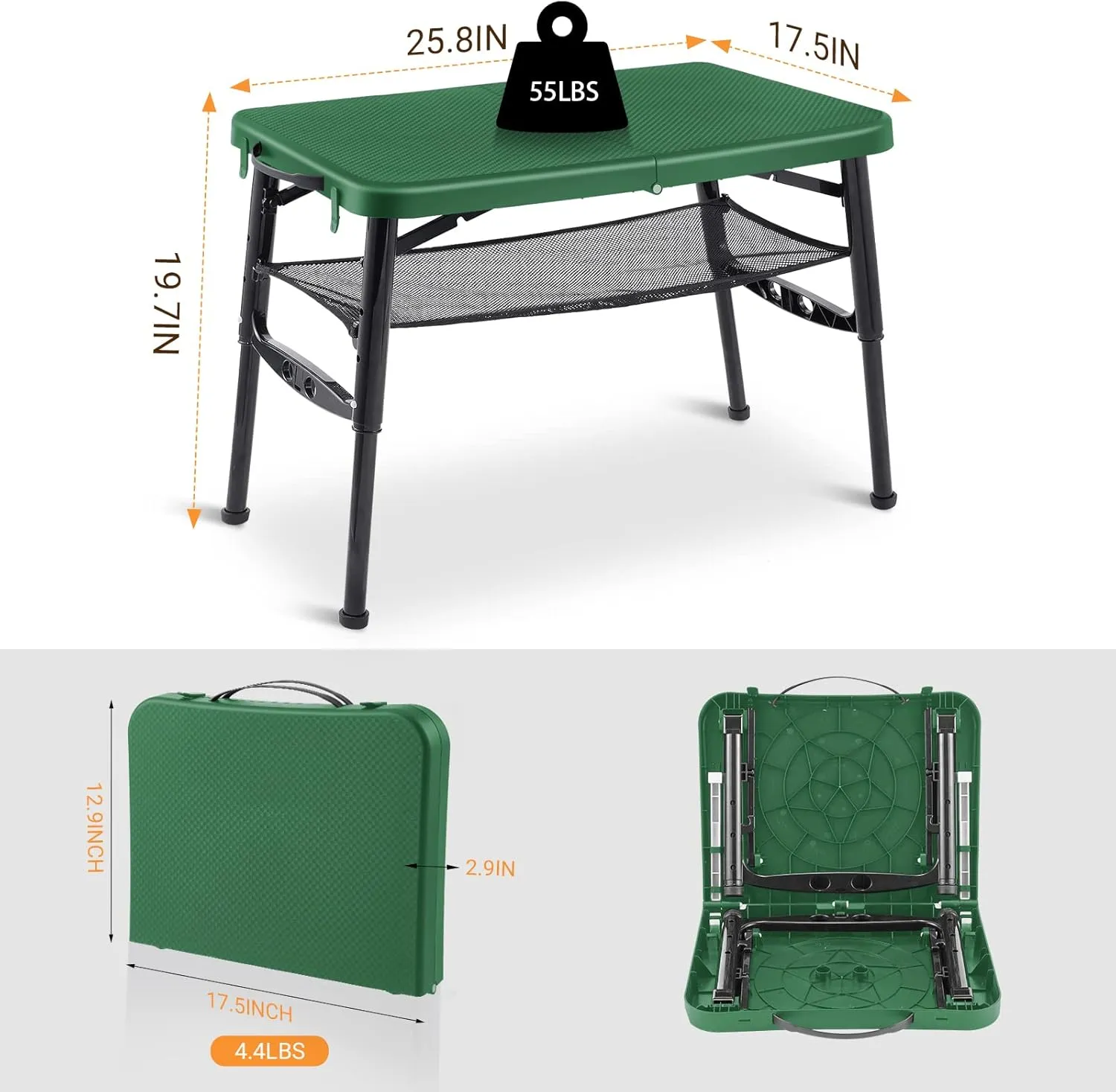 Mondoshop Adjustable Height Collapsible Table for Camping Small Folding Table with Storage Nets for Outdoor Cooking, Picnic, Beach, Travel
