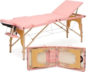 MoNiBloom 3 Fold Portable Massage Table - 82" Height Adjustable SPA Bed, Pink