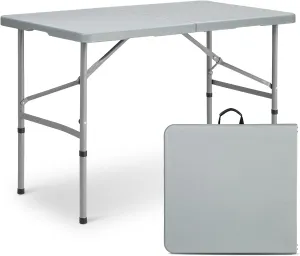 MoNiBloom 4Ft Folding Card Table, Outdoor Foldable Small Portable Plastic Dining Picnic Cookout Table w/Height Adjustable and Handle, Gray