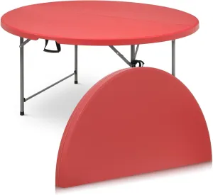 MoNiBloom 5Ft Round Folding Table, Indoor Outdoor Plastic Dining Card Table with Handle and Lock for Picnic Party Banquet Wedding, Red