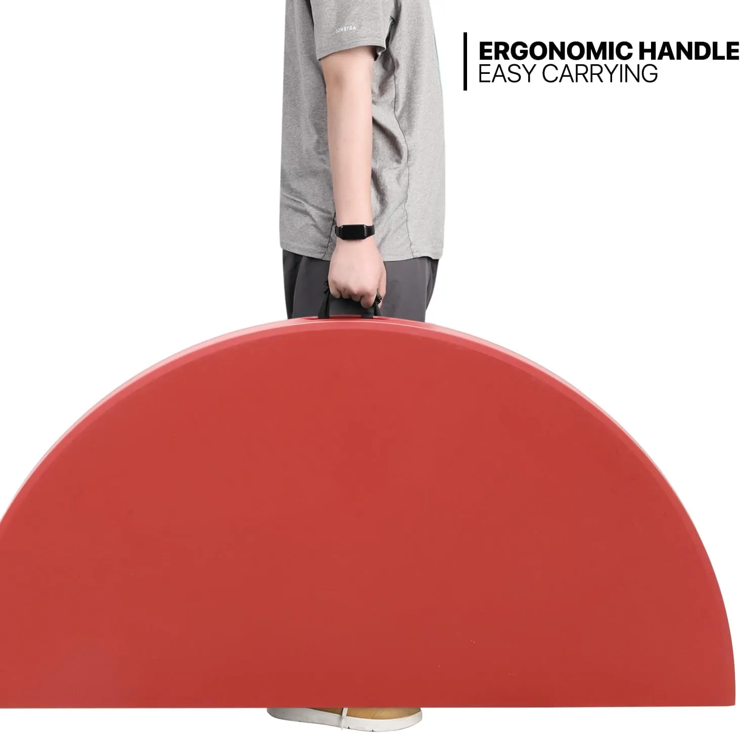 MoNiBloom 5Ft Round Folding Table, Indoor Outdoor Plastic Dining Card Table with Handle and Lock for Picnic Party Banquet Wedding, Red