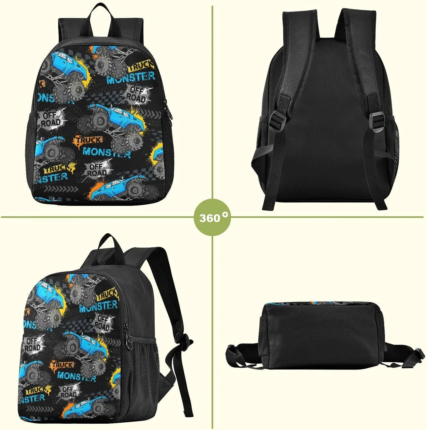 Monster Truck Toddler Backpack Waterproof Mini Backpack Boys/Girls Cute Small Kindergarten Pre School Bag