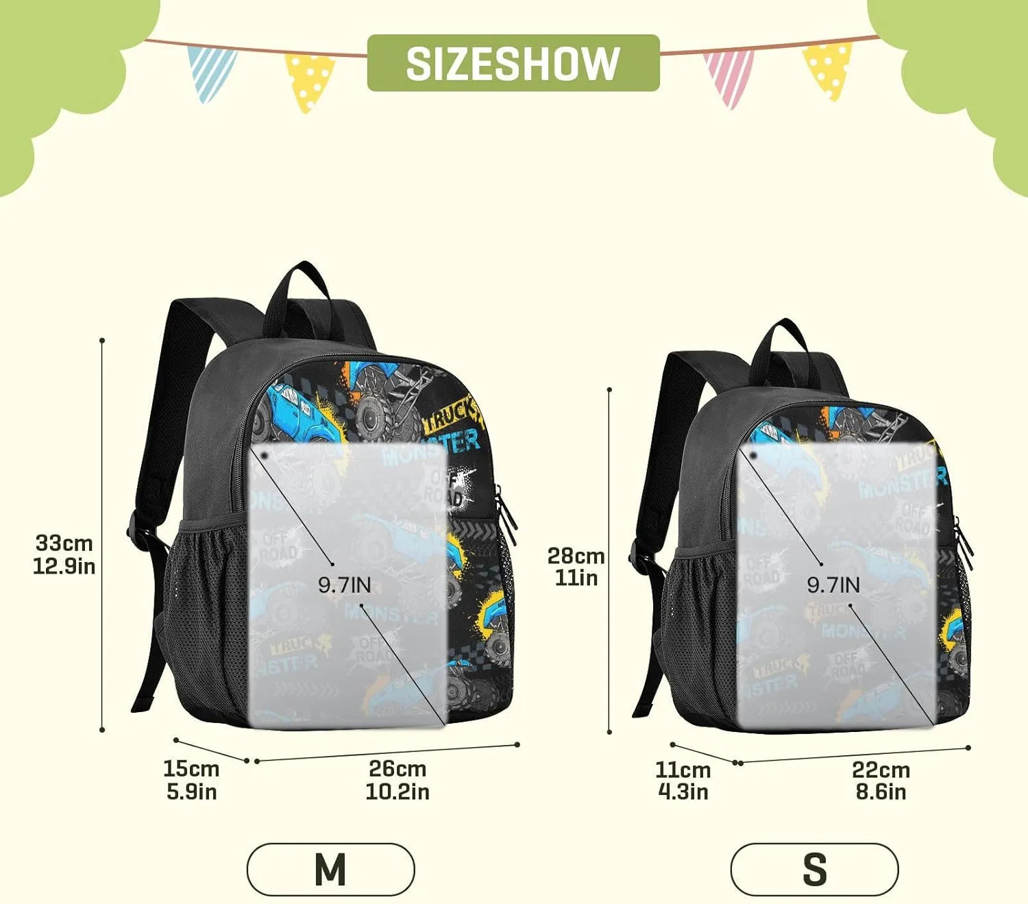 Monster Truck Toddler Backpack Waterproof Mini Backpack Boys/Girls Cute Small Kindergarten Pre School Bag