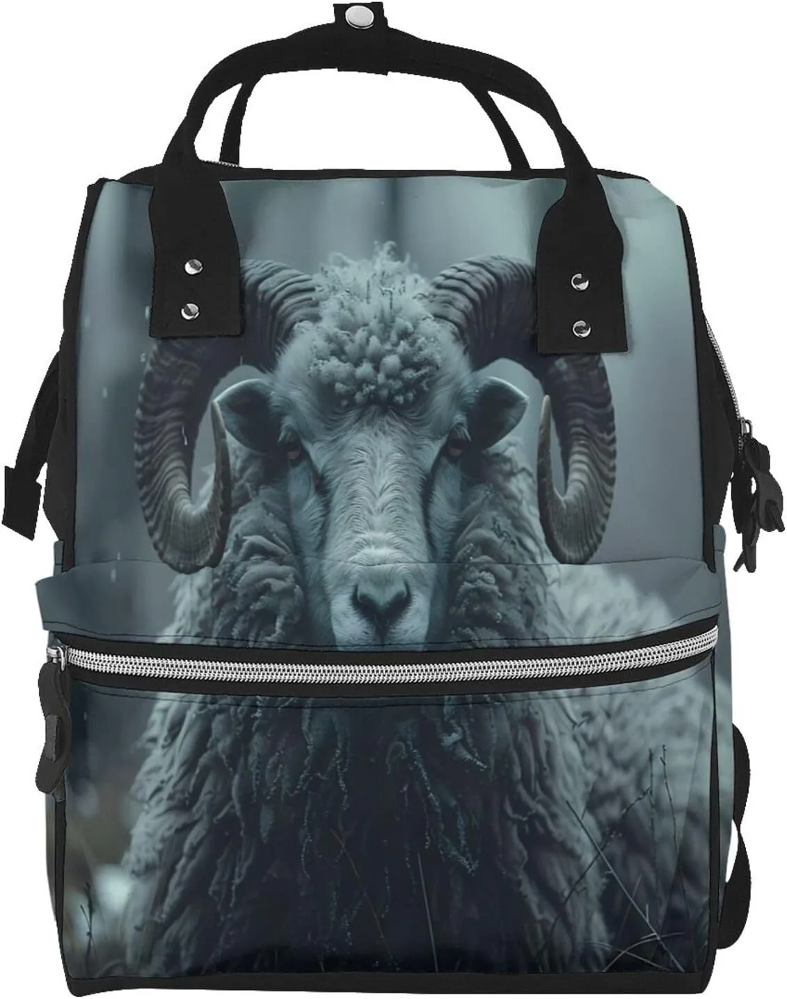 Moody Ram Portrait Pattern Mummy Diaper Bag Backpack Durable Maternity Baby Nappy Casual Shoulder Bags Travel Hiking Outdoor Pack