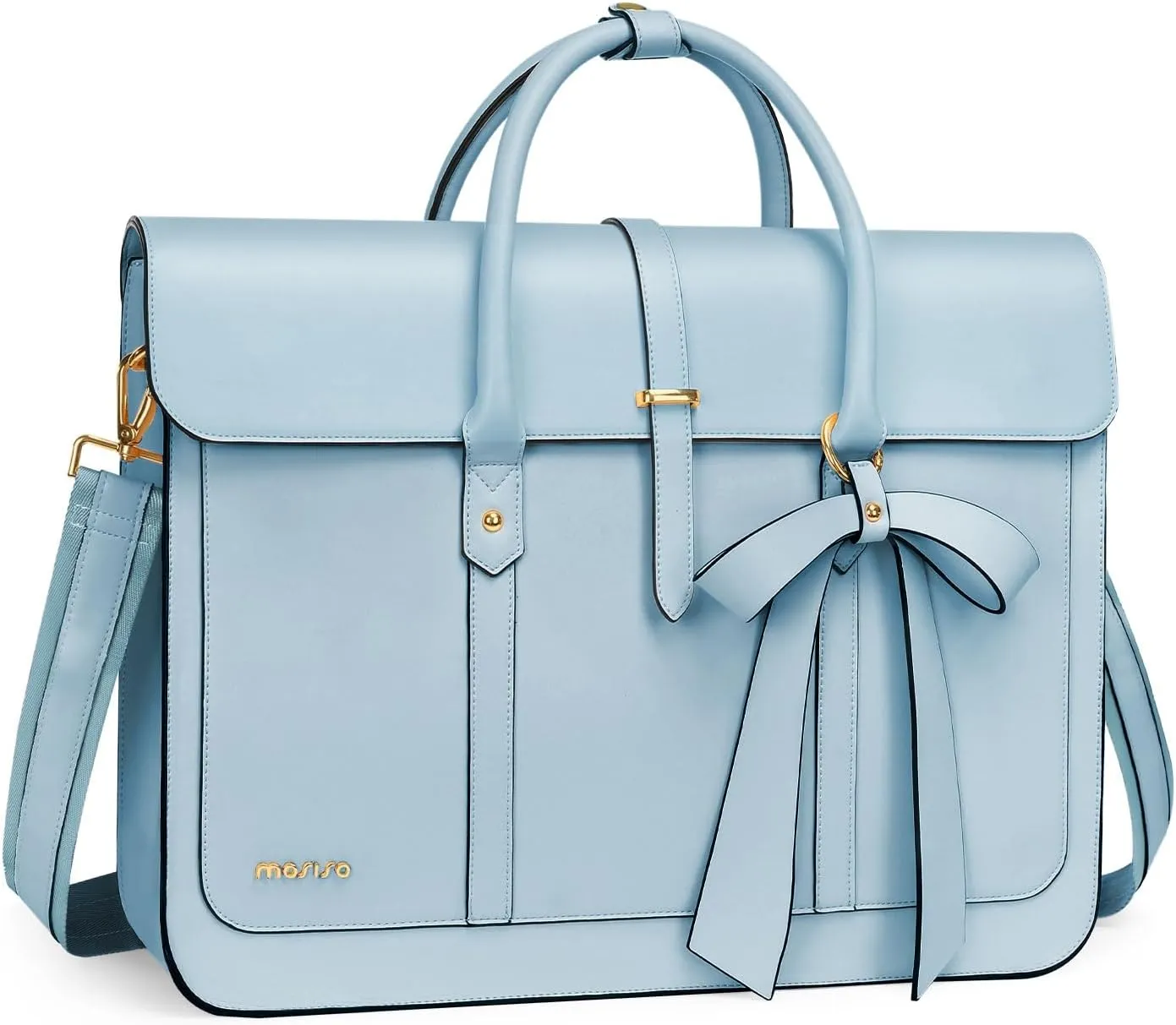MOSISO Laptop Bag for Women, 13-14 inch PU Leather Laptop Shoulder Bags Convertible Backpack, 13.3 inch Messenger Bags Casual Handbag Work Briefcase Travel Computer Bag with Bowknot, Air Blue