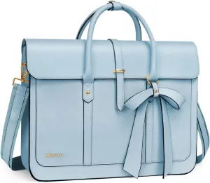 MOSISO Laptop Bag for Women, 13-14 inch PU Leather Laptop Shoulder Bags Convertible Backpack, 13.3 inch Messenger Bags Casual Handbag Work Briefcase Travel Computer Bag with Bowknot, Air Blue