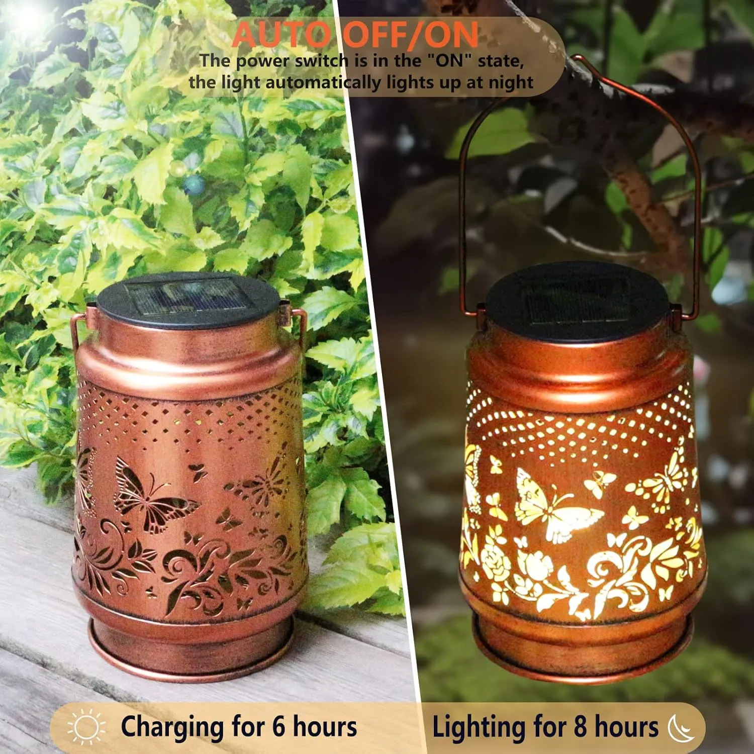 Mothers Day Gifts Solar Lanterns Outdoor Waterproof Butterfly Garden Decor Birthday Gifts for Women Mom Grandma, Hanging Solar Lights Metal Lantern Decoration Outside for Yard, Patio, Backyard, Porch
