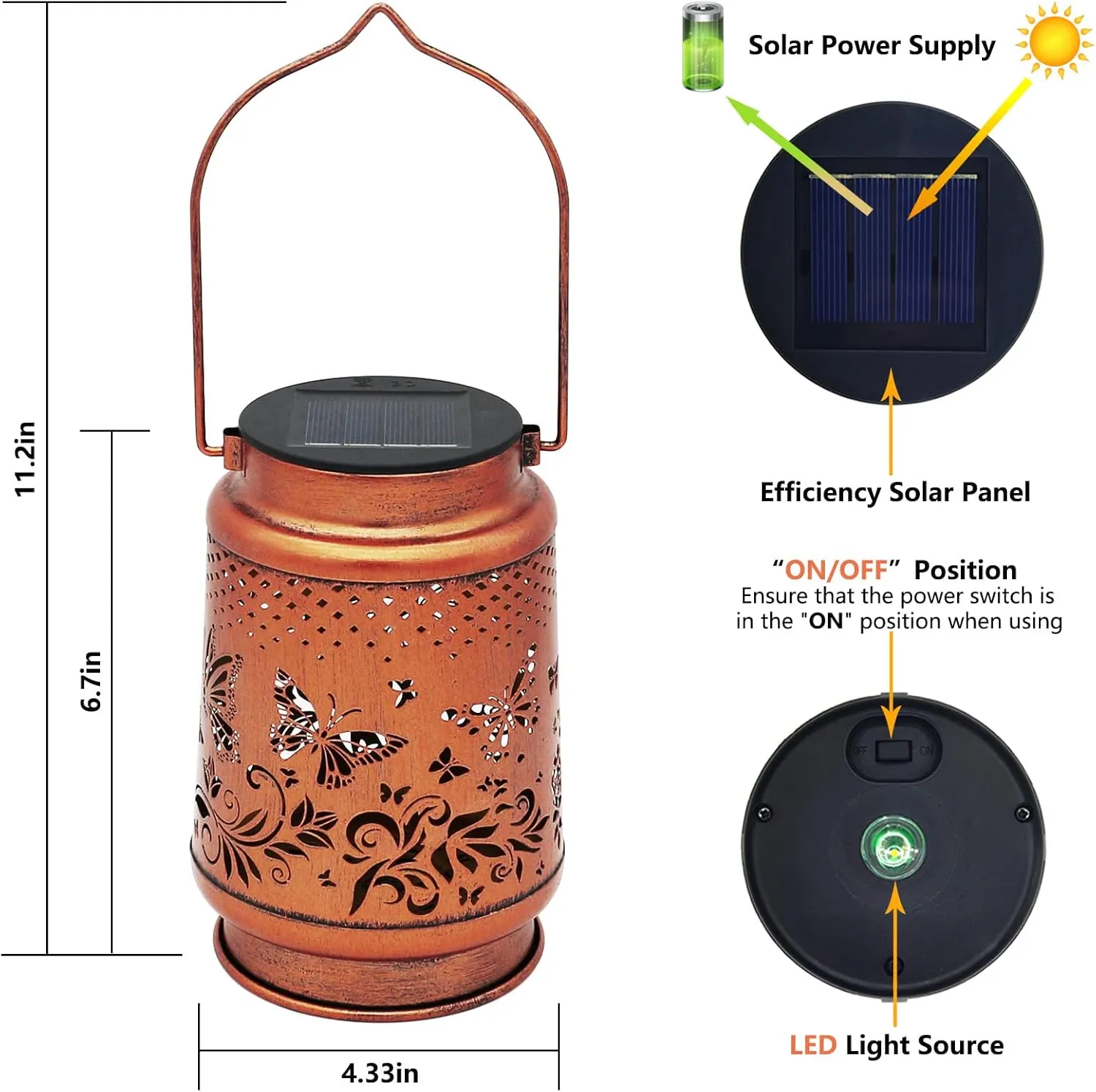 Mothers Day Gifts Solar Lanterns Outdoor Waterproof Butterfly Garden Decor Birthday Gifts for Women Mom Grandma, Hanging Solar Lights Metal Lantern Decoration Outside for Yard, Patio, Backyard, Porch
