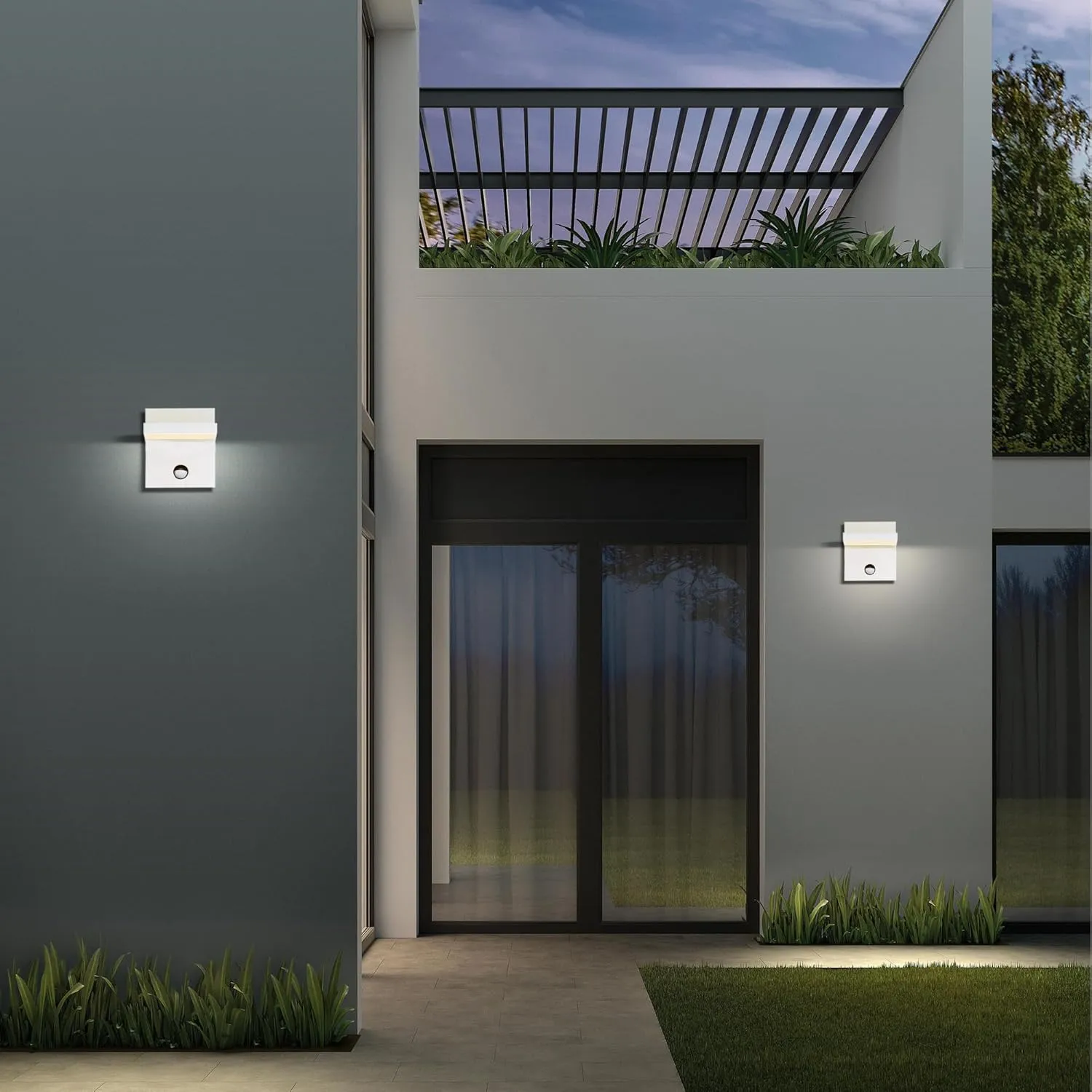Motion Sensor Outdoor Wall Light White LED Exterior Light Fixture for House Modern Porch Light Wall Mount Sconce Lantern for Garden Garage Patio,3000K 650LM