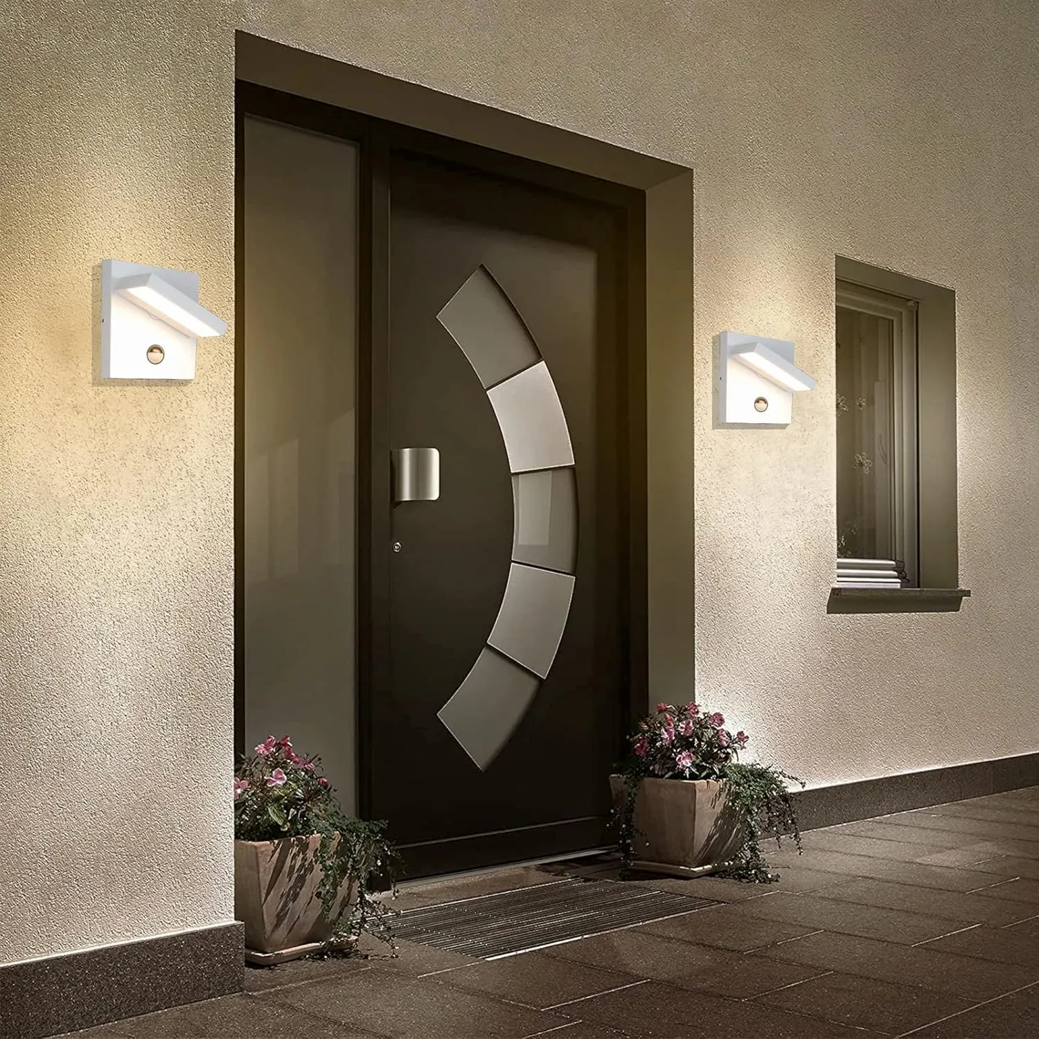 Motion Sensor Outdoor Wall Light White LED Exterior Light Fixture for House Modern Porch Light Wall Mount Sconce Lantern for Garden Garage Patio,3000K 650LM