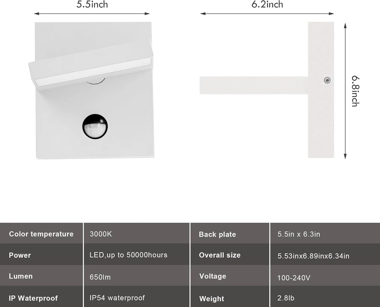 Motion Sensor Outdoor Wall Light White LED Exterior Light Fixture for House Modern Porch Light Wall Mount Sconce Lantern for Garden Garage Patio,3000K 650LM