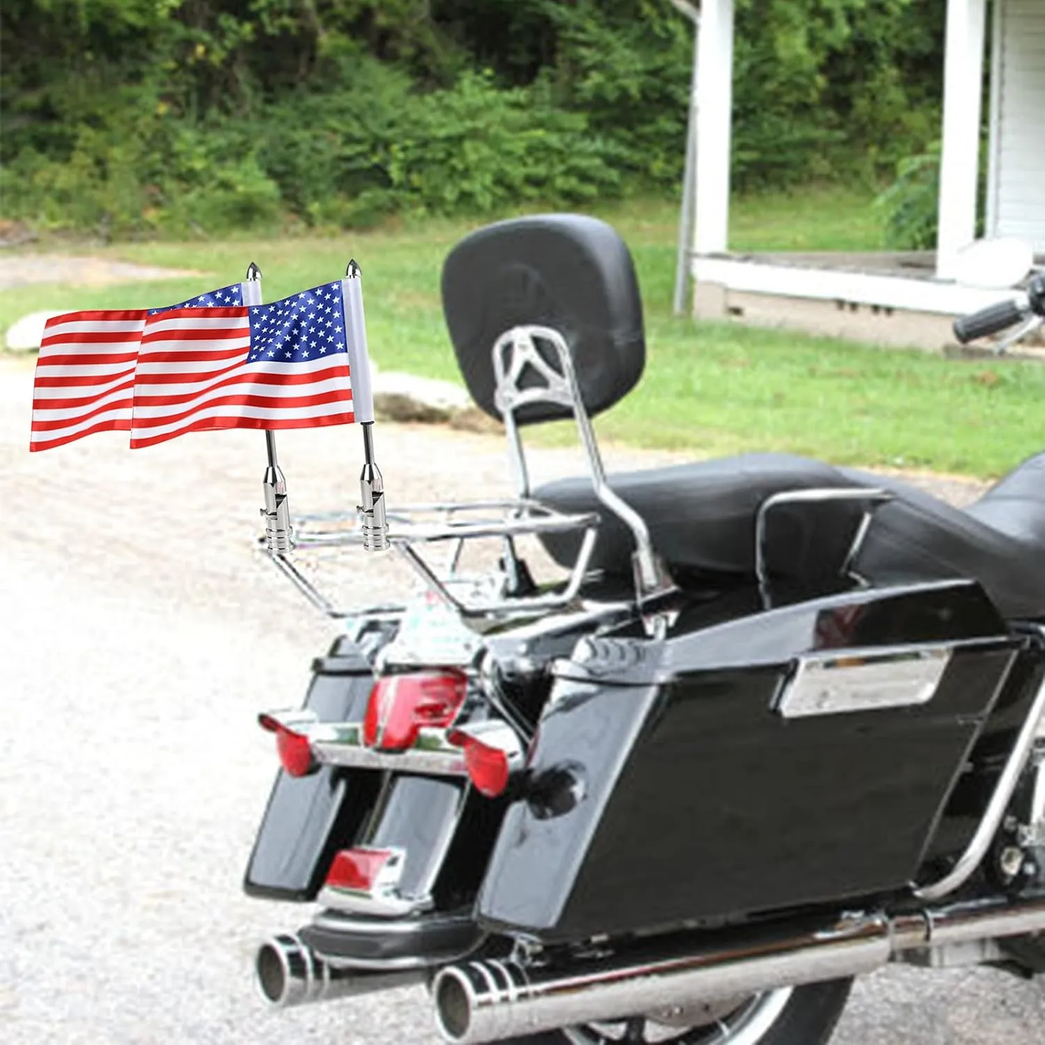 Motorcycle Folding Flagpole Mounts Red American Flag for Harley Road King Golding 1/2 Luggage Rack Foldable 90 Degree Pole