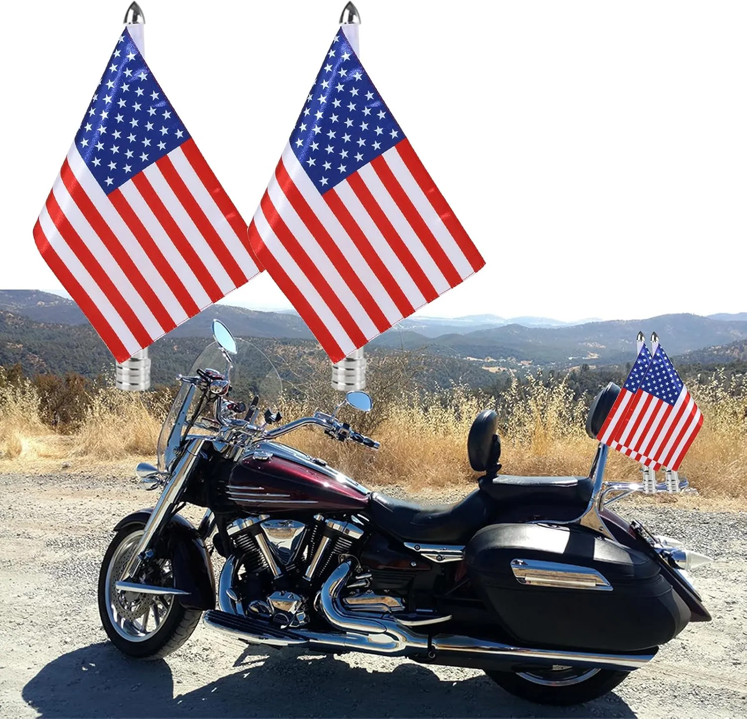 Motorcycle Folding Flagpole Mounts Red American Flag for Harley Road King Golding 1/2 Luggage Rack Foldable 90 Degree Pole