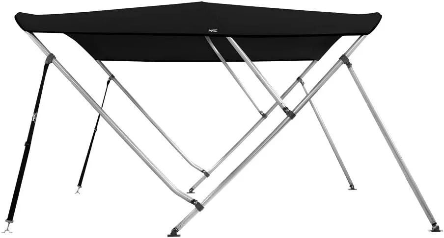 MSC 3 Bow 4 Bow Bimini Top Boat Cover,600D Solution Dyed Polyester,2 Support Poles& 4 Adjustable Straps Included