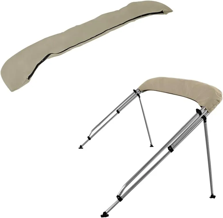 MSC 3 Bow 4 Bow Bimini Top Boat Cover,600D Solution Dyed Polyester,2 Support Poles& 4 Adjustable Straps Included