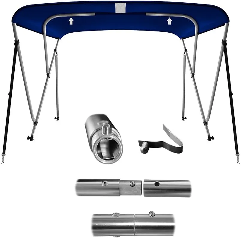 MSC 3 Bow 4 Bow Bimini Top Boat Cover,600D Solution Dyed Polyester,2 Support Poles& 4 Adjustable Straps Included