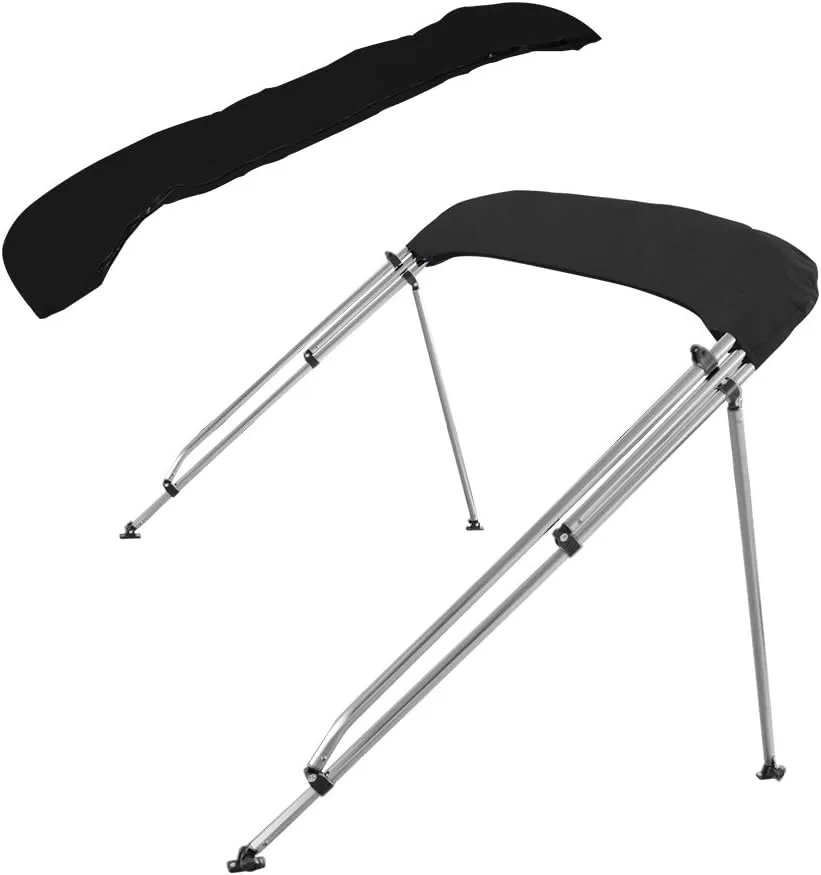 MSC 3 Bow 4 Bow Bimini Top Boat Cover,600D Solution Dyed Polyester,2 Support Poles& 4 Adjustable Straps Included