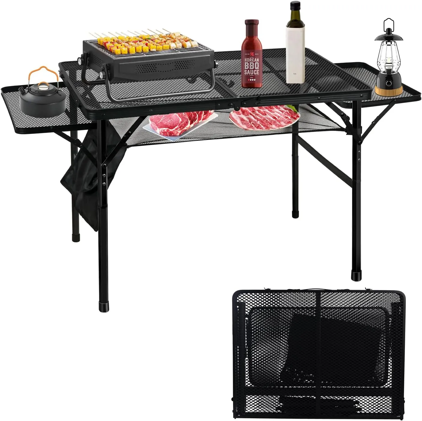 MSDADA Folding Grill Table, Portable Outdoor Height Adjustable Aluminum Table for Camping, Picnic, Patio, Dining, BBQ, Party, Black (3623.62 inch)