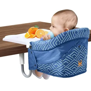 MTWML Hook On High Chair with Tray,Portable Baby High Chair That Attaches to Table,Clip On Fast Table High Chair for Babies and Toddlers.Baby Feeding Seat for Dining Table and Counter (Stripe-Blue)
