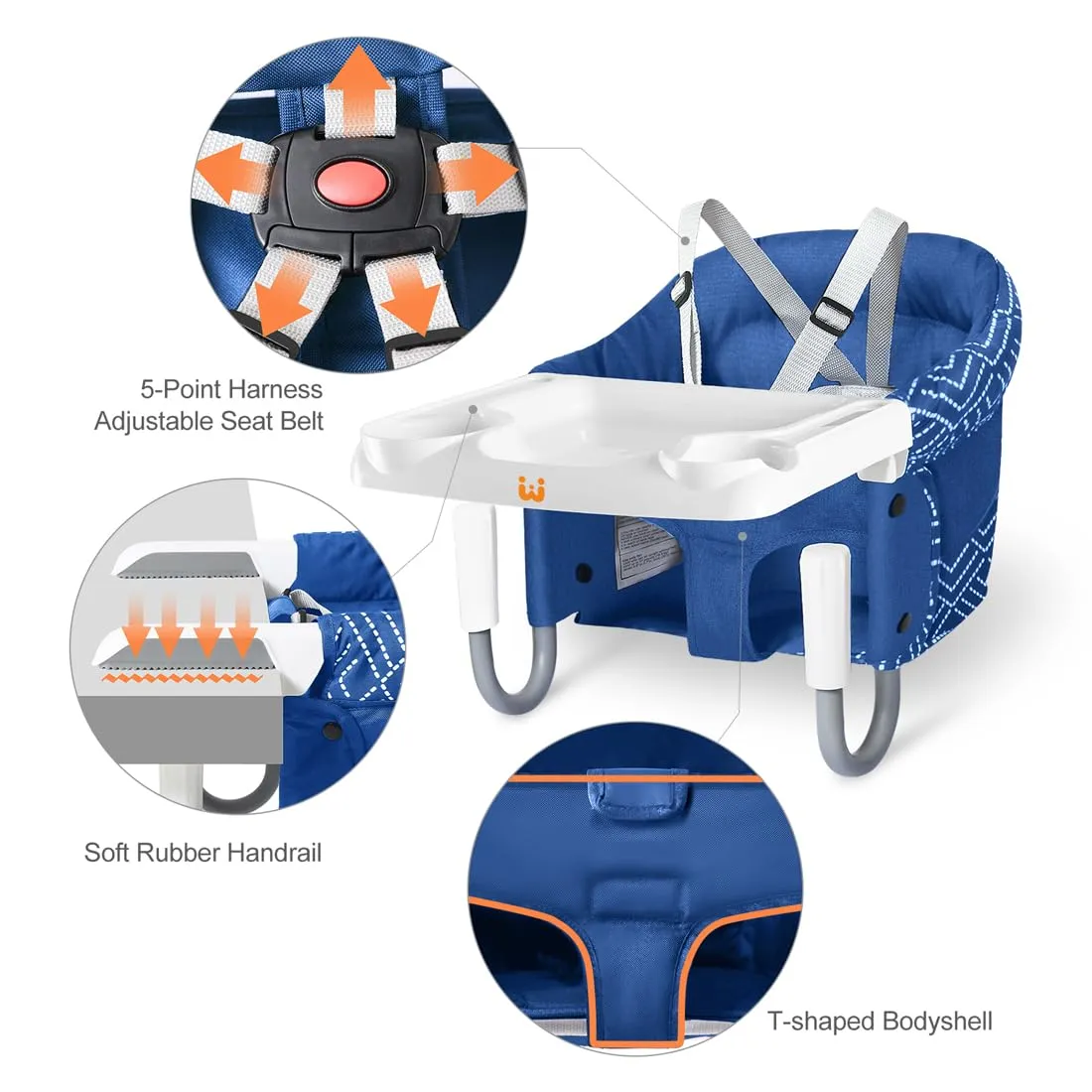 MTWML Hook On High Chair with Tray,Portable Baby High Chair That Attaches to Table,Clip On Fast Table High Chair for Babies and Toddlers.Baby Feeding Seat for Dining Table and Counter (Stripe-Blue)