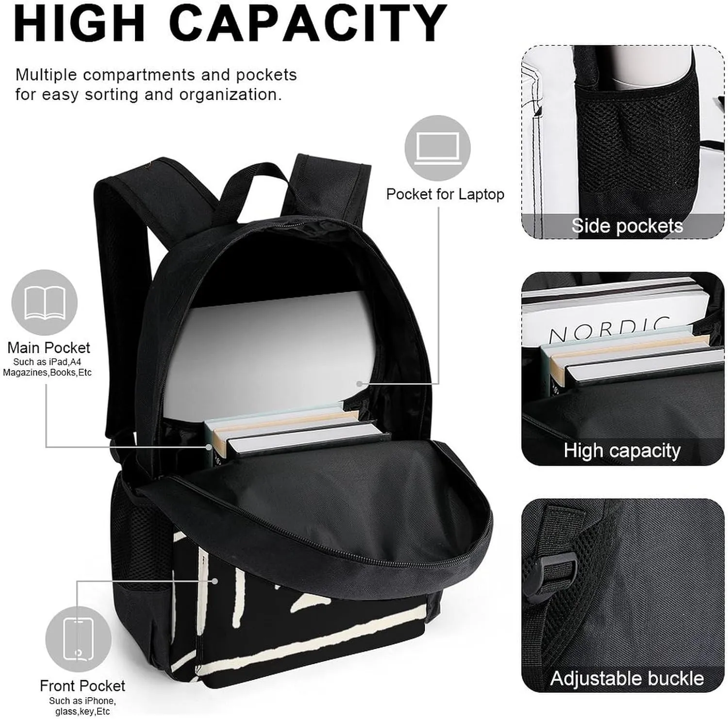 Mud Cloth Black And White Lightweight Pocket Backpack Crossbody Lunch Bag Set Unisex