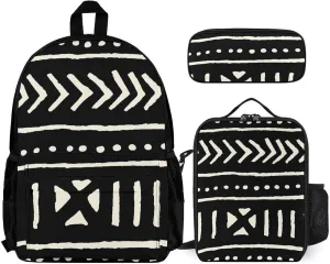 Mud Cloth Black And White Lightweight Pocket Backpack Crossbody Lunch Bag Set Unisex