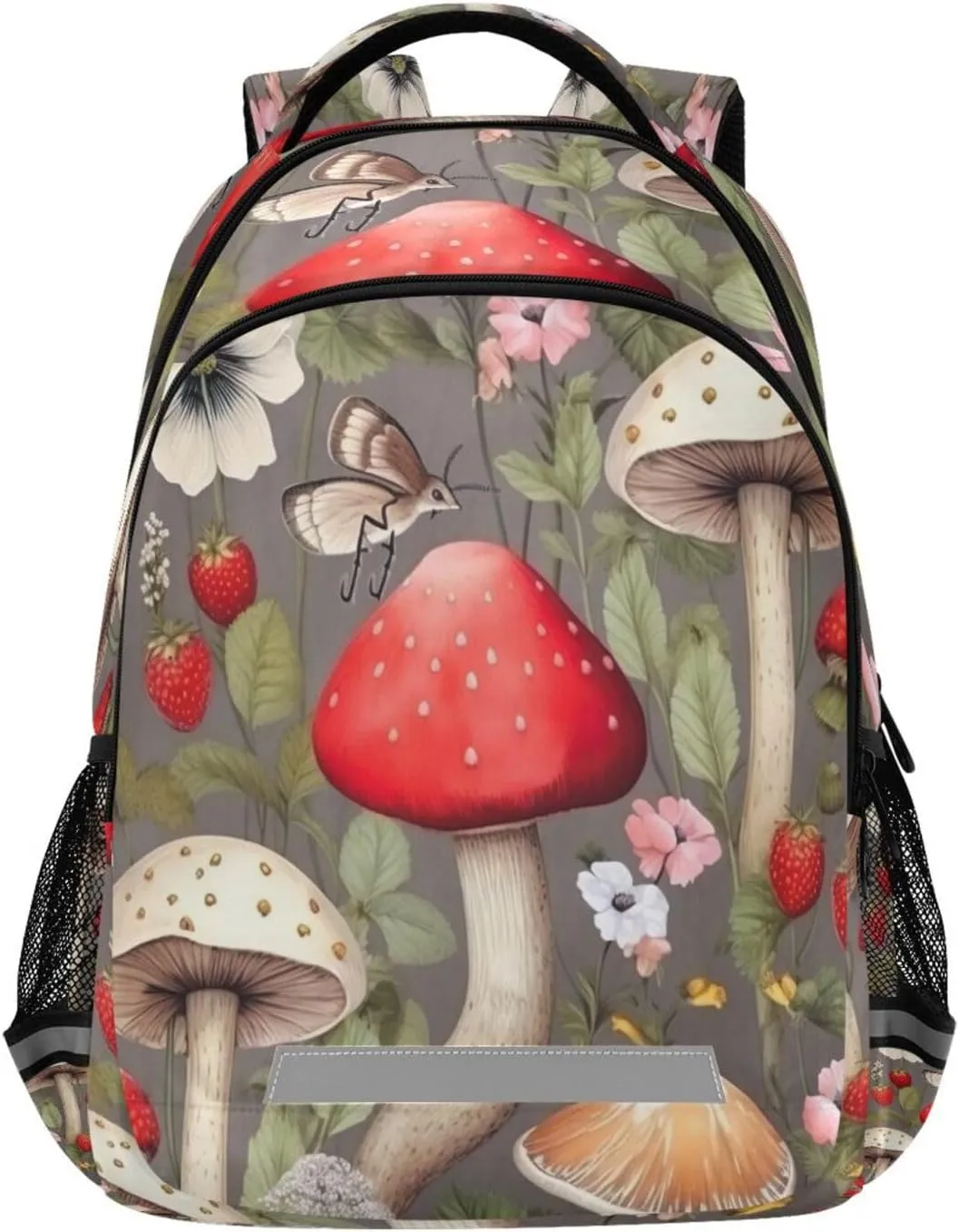 Mushroom Strawberry Design Waterproof Backpack - Casual Outdoor Sports Daypack with Ergonomic Shoulder Straps#161