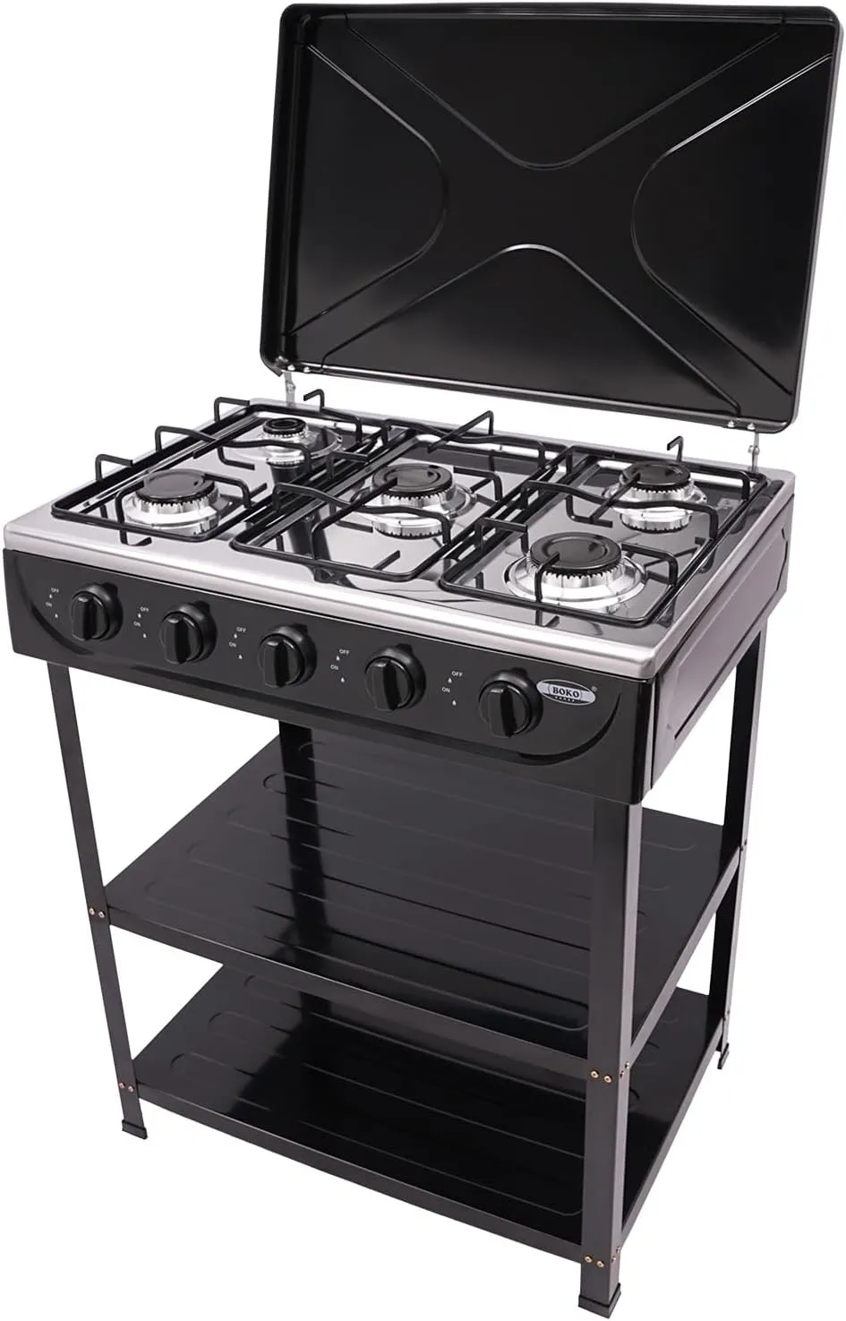 Natural Gas Stove, 12.5KW Powerful 5-Burner Gas Cooktop with 5 Fire Adjustment Knobs and 2 Tiers Storage Rack, Portable Natural Gas Stove Top, Outdoor Gas Stove Cooking Tool for Camping Fishing
