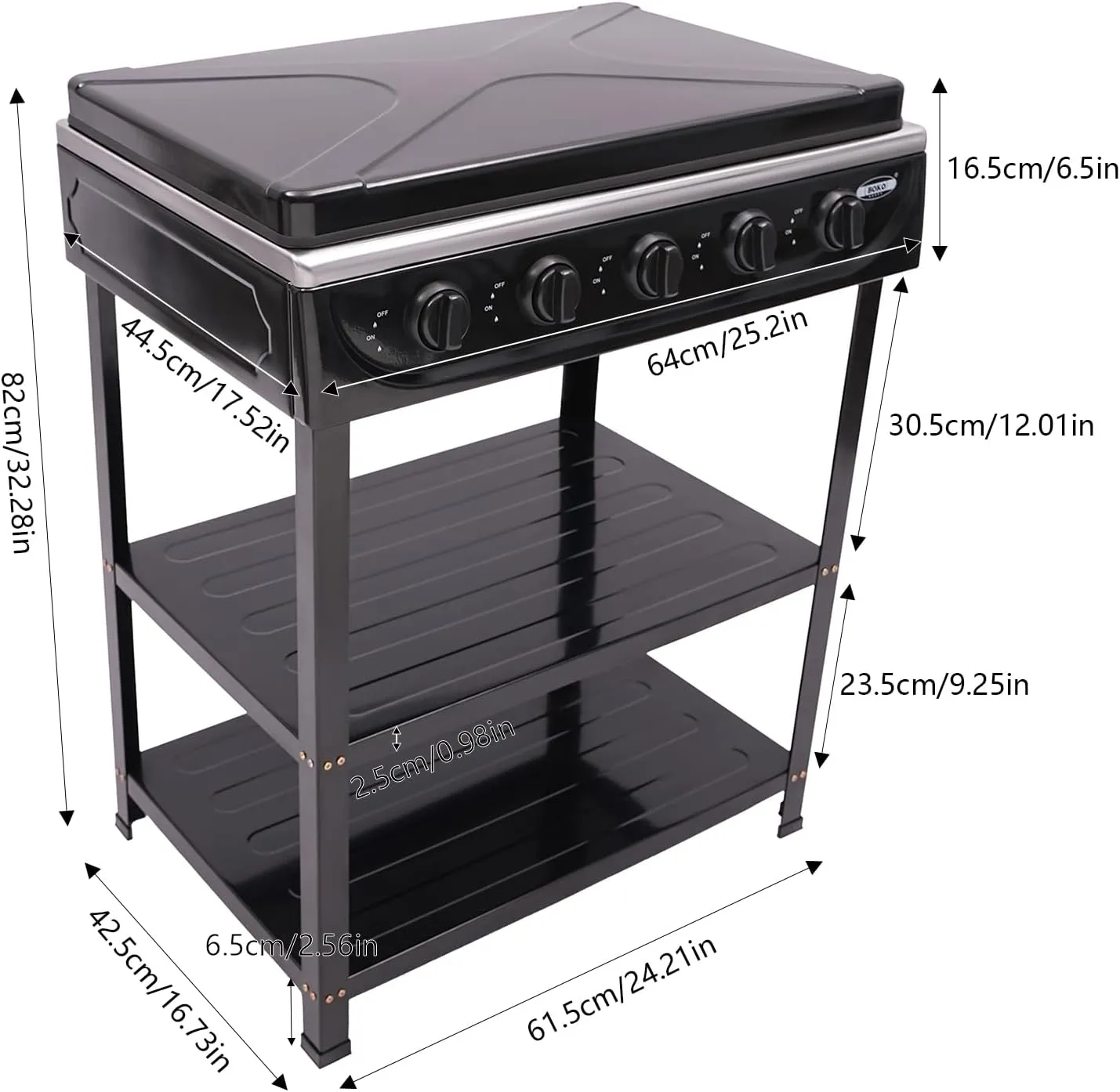 Natural Gas Stove with 5 Burners Manual Ignition Camping Stove with Support Leg Stand and Wind Blocking Cover Adapter, Stove for RV Apartment Outdoor Cooking (Black)