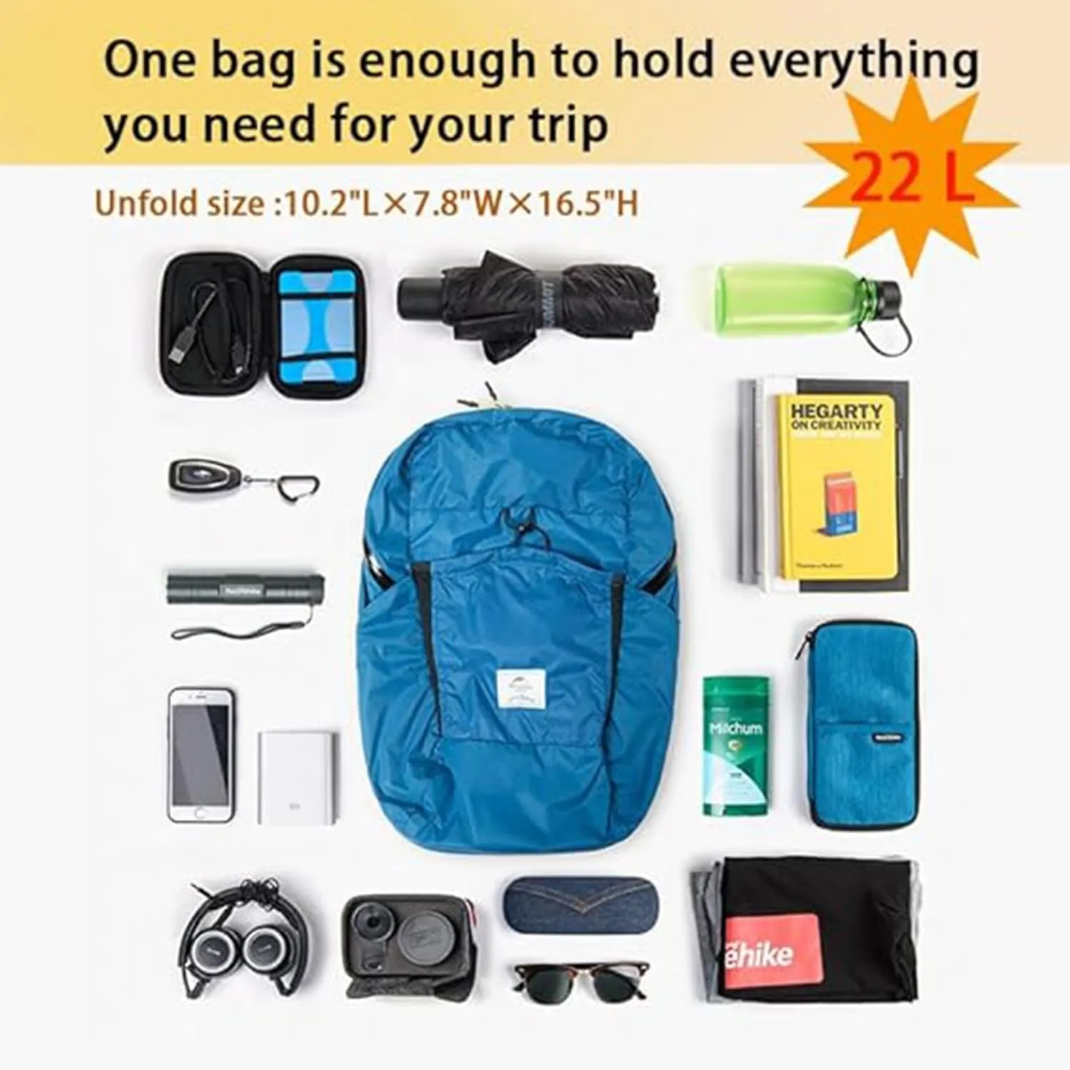 Naturehike 22L Ultralight Lightweight Hiking Daypacks,0.37LB, Waterproof Backpack,Foldable Backpack for Travel Hiking (black)