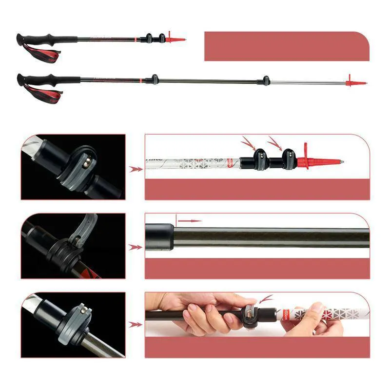 Naturehike 66-135cm Nordic Carbon fiber Trekking Pole