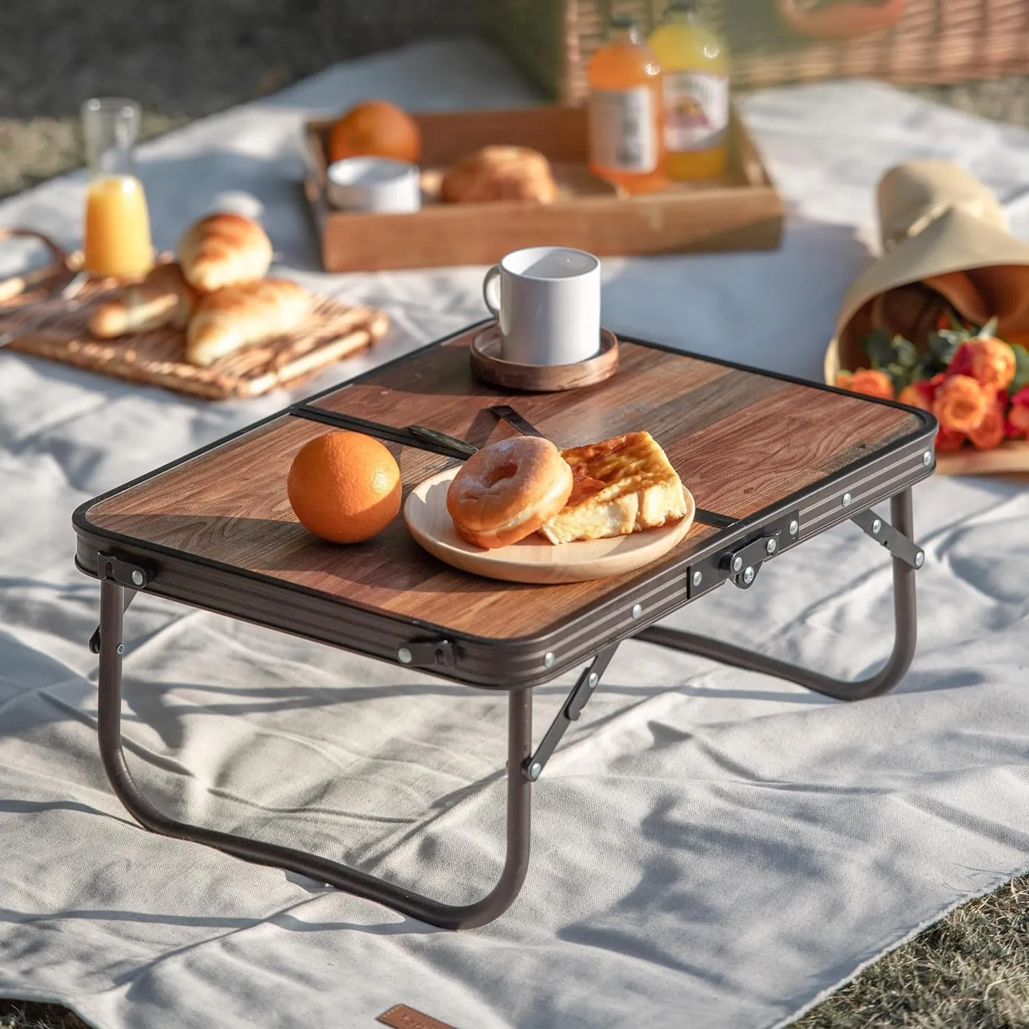 Naturehike Large Camping Folding Table Beach, Portable Camping Side Tables with Adjustable Legs, Tent Table Folding Camp Table with Carry Bag for Outdoor Camping, Cooking, BBQ, Travel - Retro