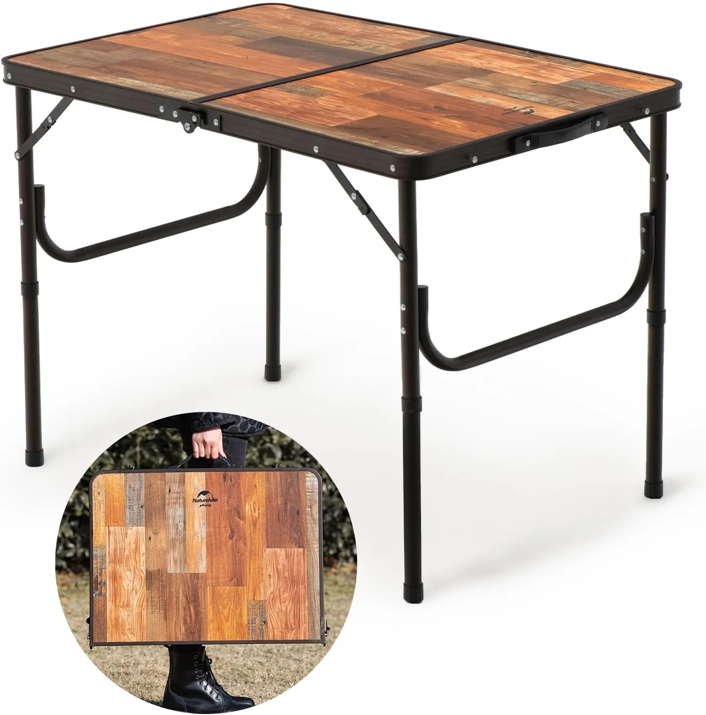 Naturehike Large Camping Folding Table Beach, Portable Camping Side Tables with Adjustable Legs, Tent Table Folding Camp Table with Carry Bag for Outdoor Camping, Cooking, BBQ, Travel - Retro