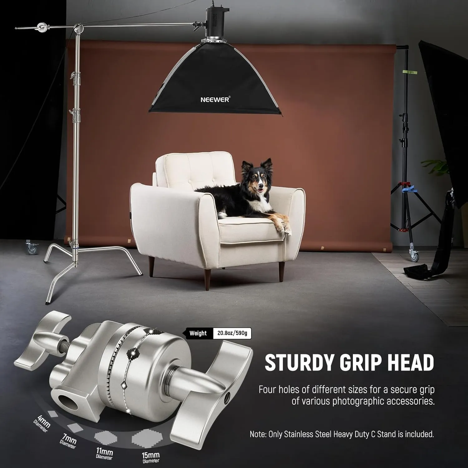 NEEWER 10.5ft Stainless Steel Heavy Duty C Stand with Boom Arm, Quick Setup Base, Thicker Center Rod Max Load 44lb/20kg, Photography Light Stand with 4.2ft Holding Arm for Monolight Softbox, SC320Q