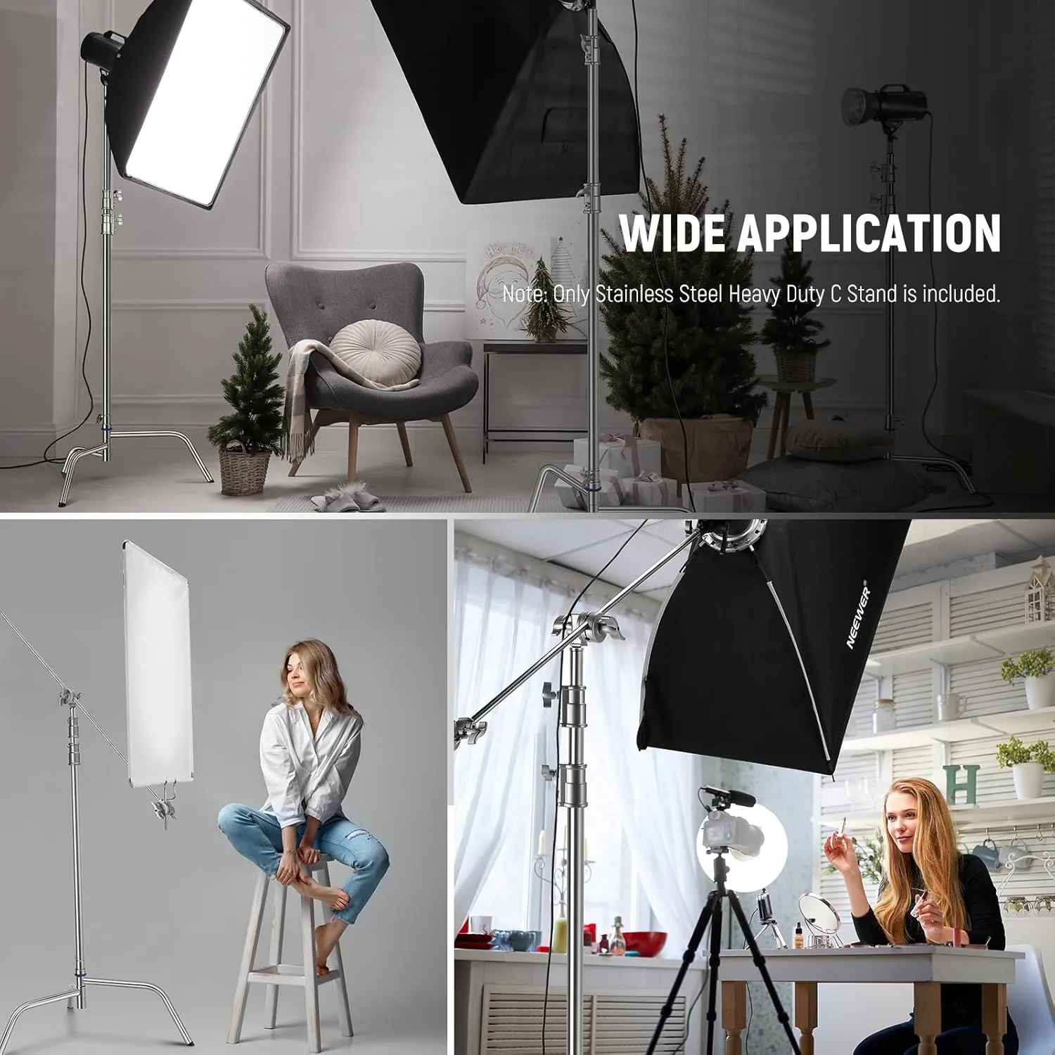 NEEWER 10.5ft Stainless Steel Heavy Duty C Stand with Boom Arm, Quick Setup Base, Thicker Center Rod Max Load 44lb/20kg, Photography Light Stand with 4.2ft Holding Arm for Monolight Softbox, SC320Q