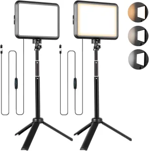 NiceVeedi LED Photography Lighting Kit, 2-Pack 8” Portable Video Light with Adjustable Tripod Stand, 2800K-6500K Dimmable Softlight Studio Light for Zoom, Game Streaming, YouTube
