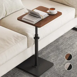 NiHome Minimalist Height Adjustable End Table, 360° Rotatable Sofa Armrest Side Tray Table, Adjustable Legs Space-Saving Couch Bedside TV Tray C-Shaped End Table Snack Table for Eating (Brown)
