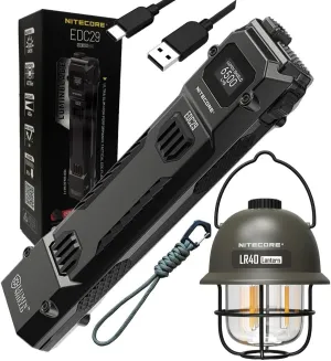 Nitecore EDC29 - LR40 Green EDC29 Rechargeable Flashlight 6500 Lumens   LR40 USB-C Lantern 100 Lumens- Green, Triple Light Modes, SOS, 65hrs Runtime, Outdoor Camping & Emergency Lighting