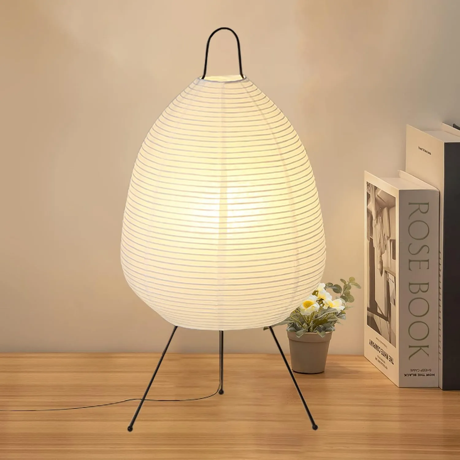 Noguchi Style Akari Floor Lamp with Washi Paper Shade, Ideal for Bedside, Living Room, and Japandi Decor