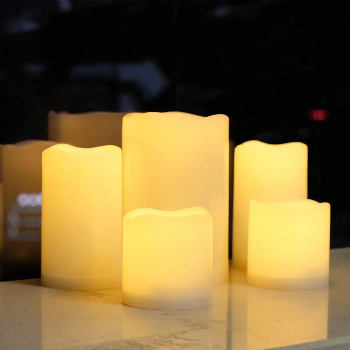 NONNO&ZGF 5 Pack Outdoor Waterproof Flameless Candles, Remote Battery Operated LED Resin Rainproof Pillar Candles (1pcs 4" x 6", 2pcs 3" x 5", 2pcs 3" x 3")