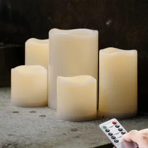 NONNO&ZGF 5 Pack Outdoor Waterproof Flameless Candles, Remote Battery Operated LED Resin Rainproof Pillar Candles (1pcs 4" x 6", 2pcs 3" x 5", 2pcs 3" x 3")