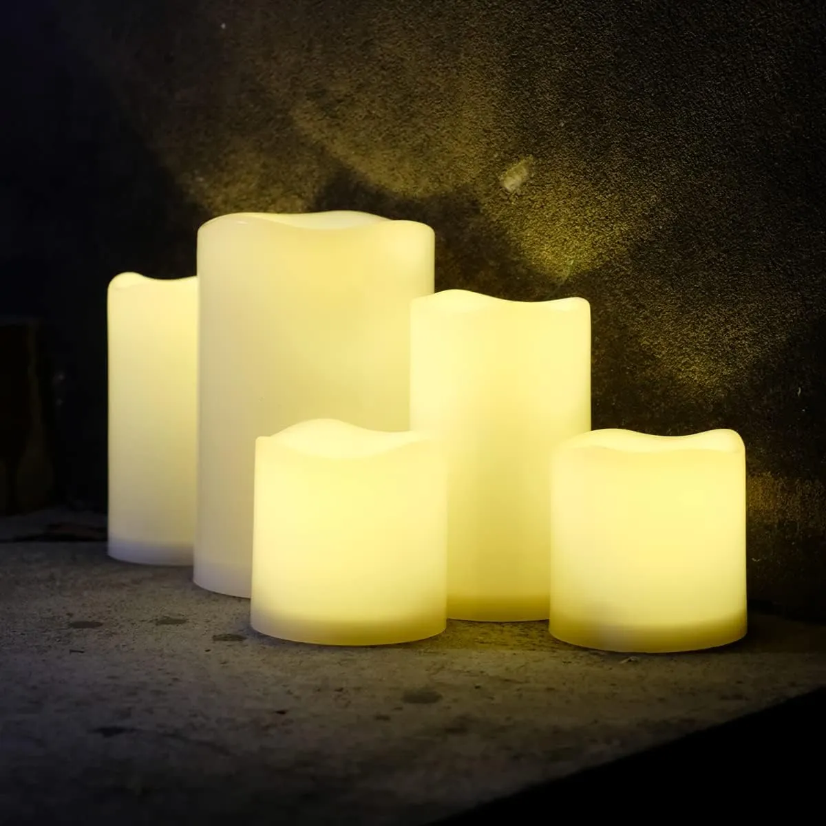 NONNO&ZGF 5 Pack Outdoor Waterproof Flameless Candles, Remote Battery Operated LED Resin Rainproof Pillar Candles (1pcs 4" x 6", 2pcs 3" x 5", 2pcs 3" x 3")