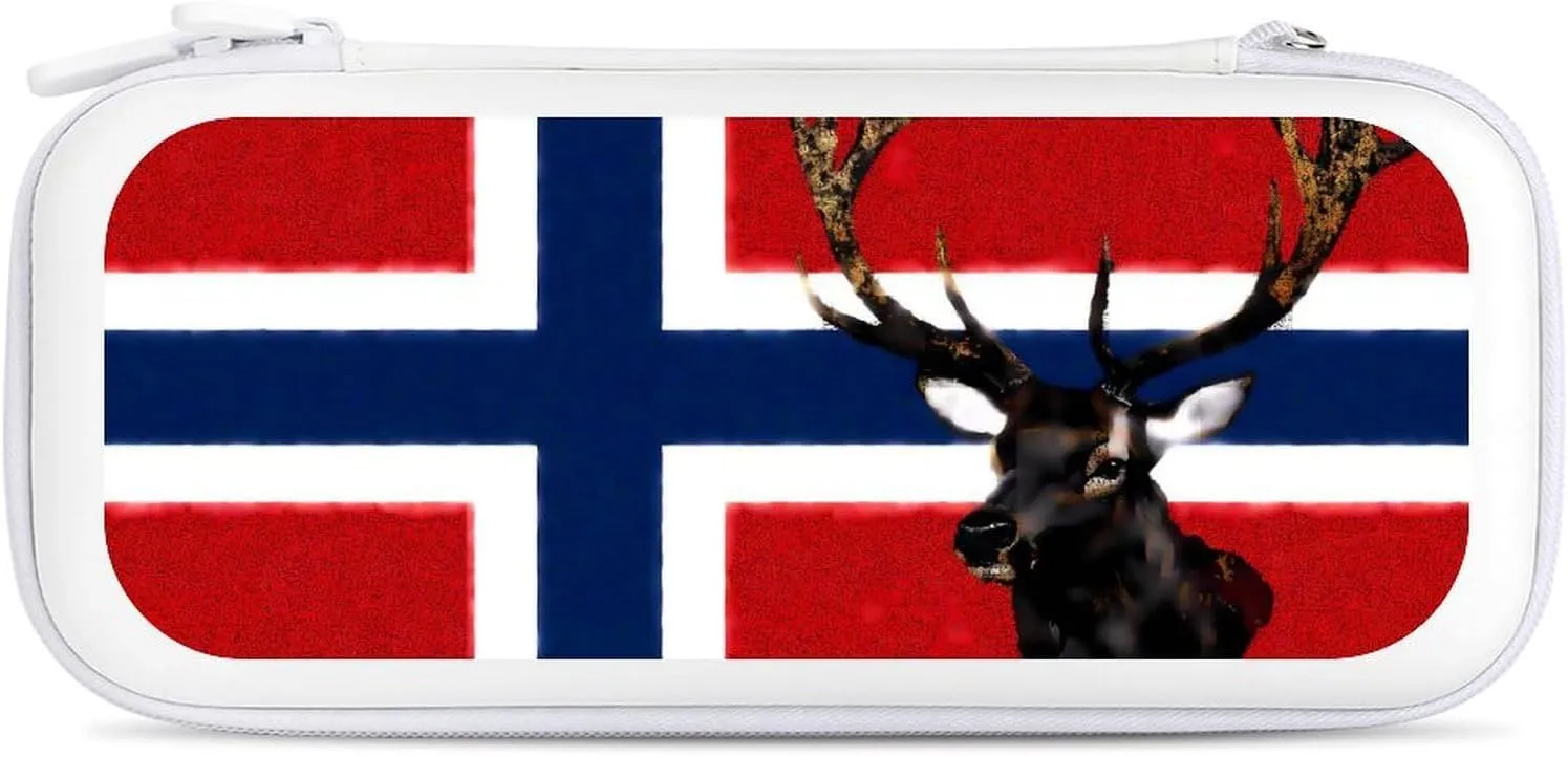Norway Flag Norwegian Elk Compatible with Switch Carrying Case Hard Travel Game Bag Pouch with 15 Games Accessories